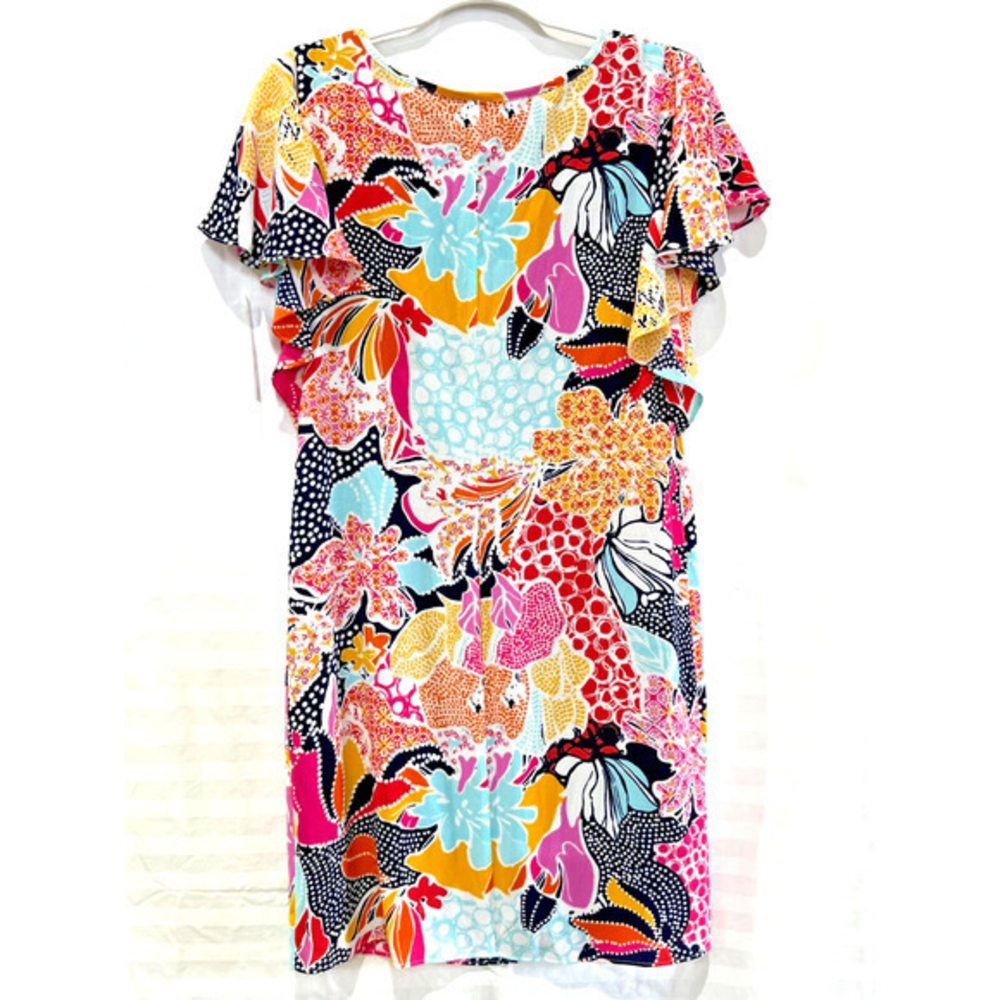 MSK Women's Multicolored Floral Crepe Cascading Ruffled Sleeves Dress Size‎ 6